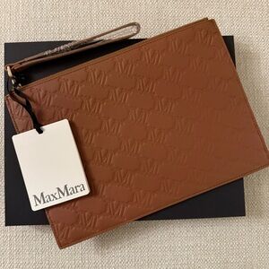 MaxMara Brown Embossed Logo Pouch / Wristler